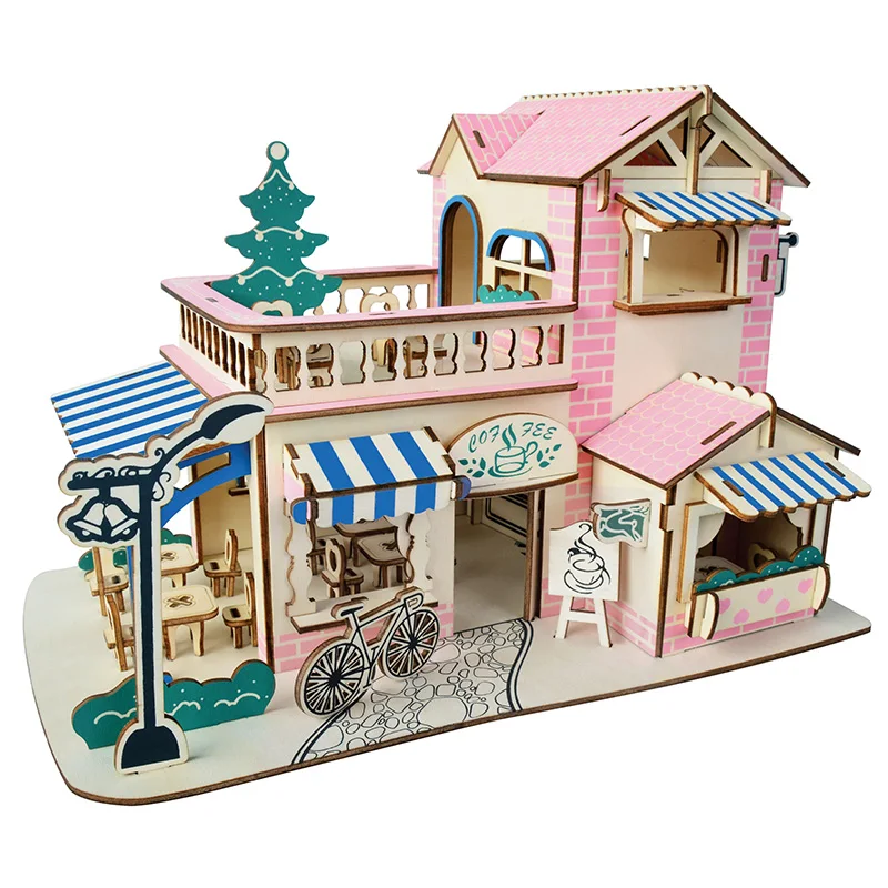 Романтический кофе дом деревянный Строительная модель комплект игрушечные лошадки для обувь девочек brinquedos bouwpakket modelbouw modellismo