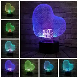 Инновационная Романтический Уникальный красочный RGB 3D сердце любовь ночник USB зарядка с подсветкой Свадебные Xmas Валентина фестиваль