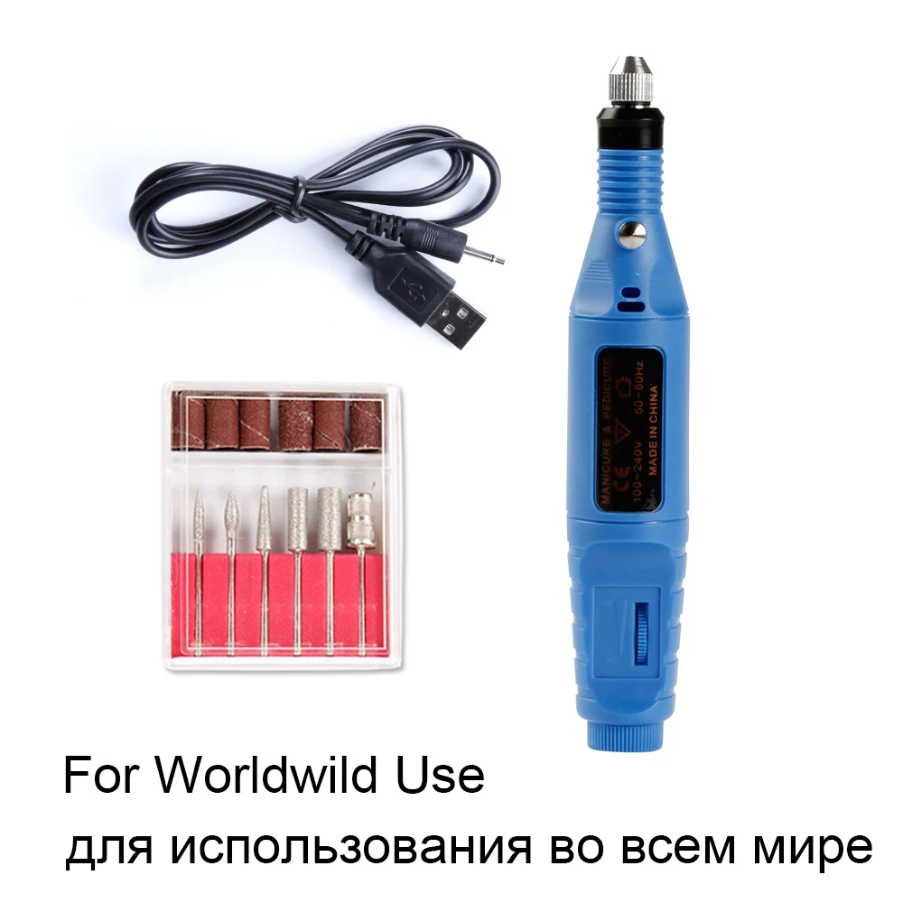 Acrylic Nail Drill USB Electric Apparatus for Manicure Gel Cuticle Remover Milling Drill Bits Pedicure Machine Nail Art Cutters - Цвет: blue USB