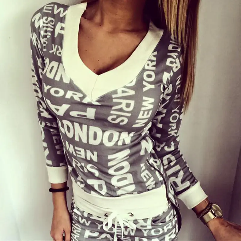 Emmababy 2 Piece Set Costumes Sweatshirt+Pants Sudaderas Woman Tracksuit Clothing Hoodies Set Letter Print Sportwear Suit Women 