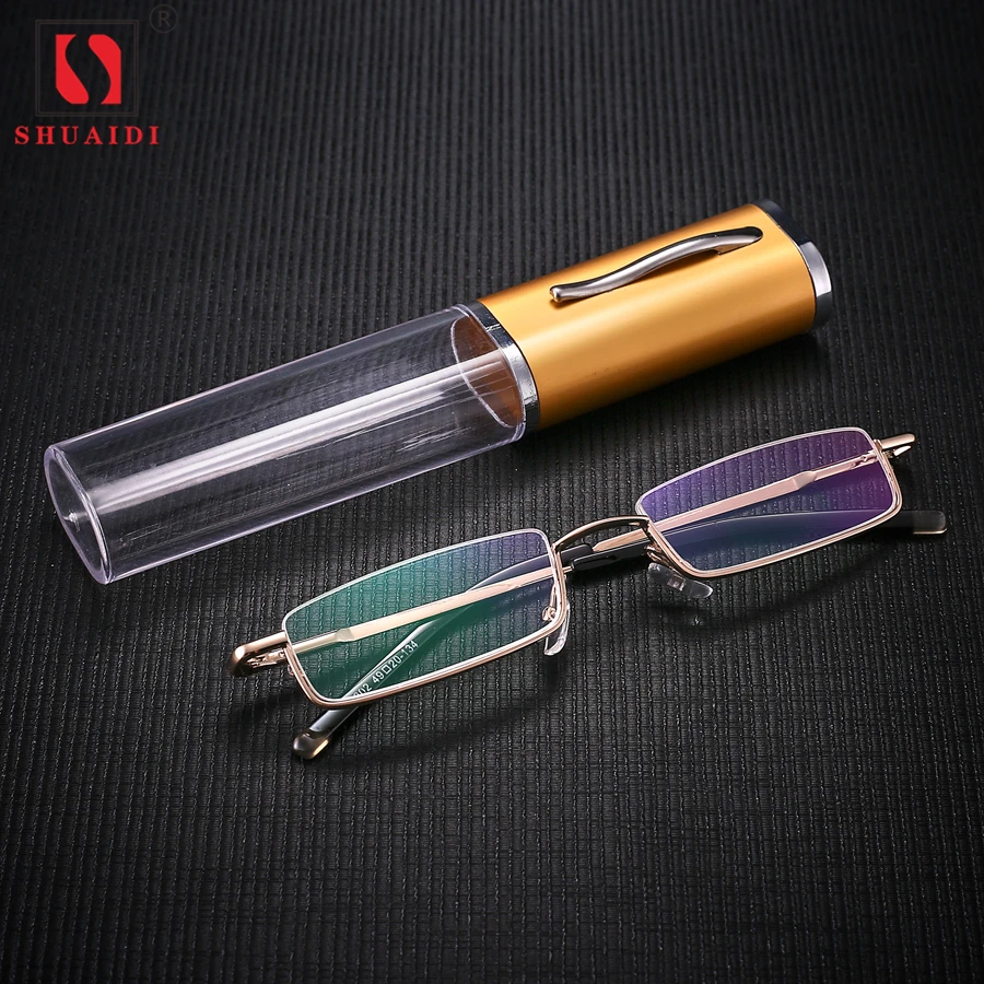 

Men Women Reading Glasses Metal Frame Resin Lens Ultralight Anti-fatigue Half Rim Glasses Women Fashion Eyewear with Case
