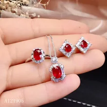 KJJEAXCMY бутик ювелирных изделий 925 с инкрустацией, из чистого серебра натуральный рубин женский роскошный кулон цепочки и ожерелья серьги кольцо комплект support