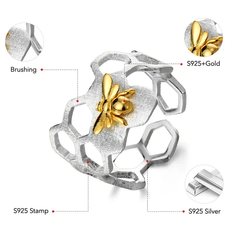 ACECARE пчела полые кольцо из серебра 925 пробы ювелирные кольца чистого серебра соты дизайн кольцо для женщин праздничный свадебный Венчальный кольцо