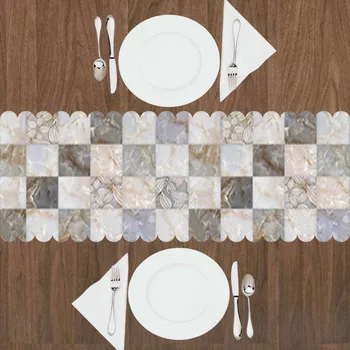 

Else Gray Black Marble Authentic Damask Vintage Design 3d Print Pattern Modern Table Runner for Kitchen Dining Room Tablecloth