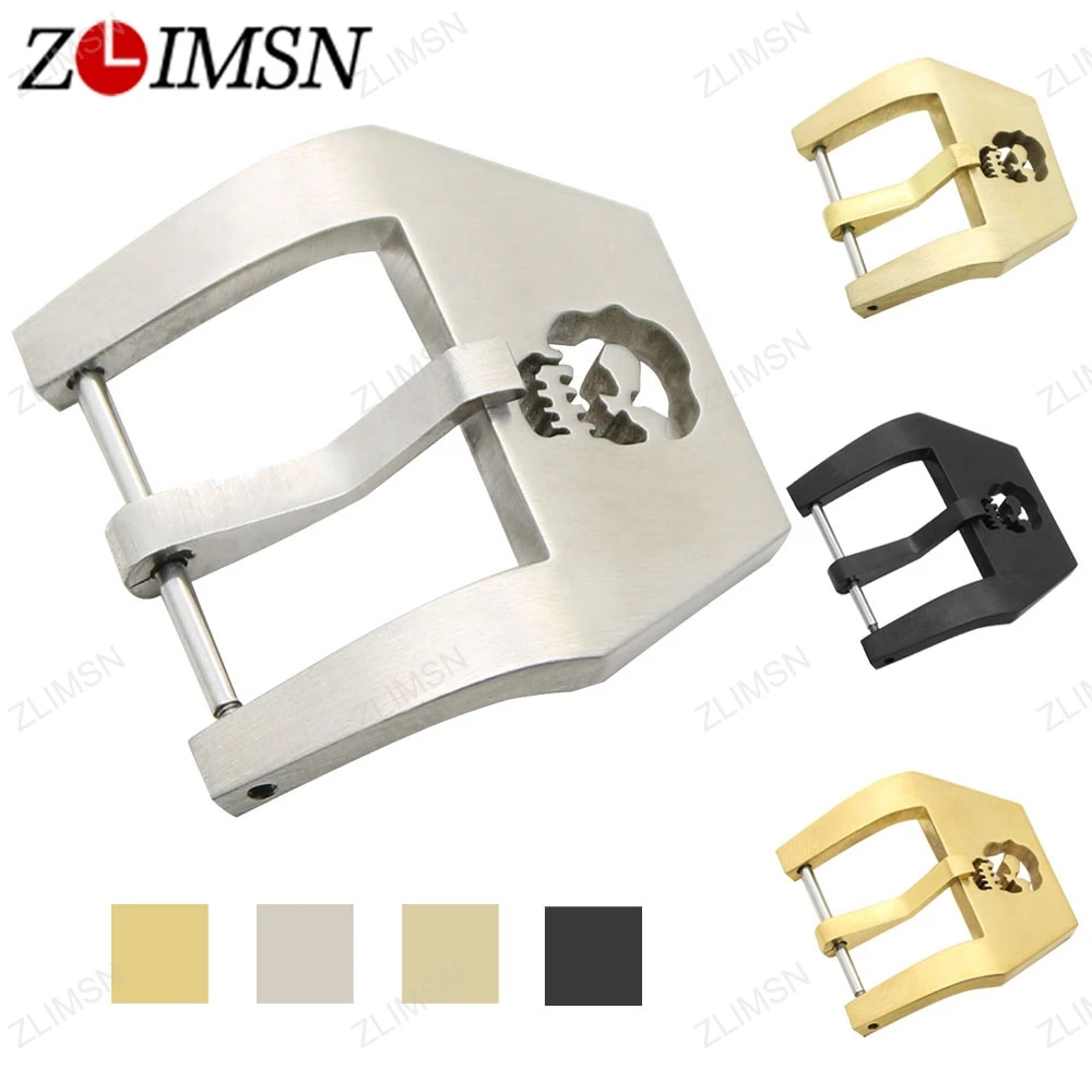 

ZLIMSN Watches Buckle Solid Stainless Steel Silver Gold Brushed Skull Watch Strap Clasp 20 22 24 26mm Screw-In Watchbands B