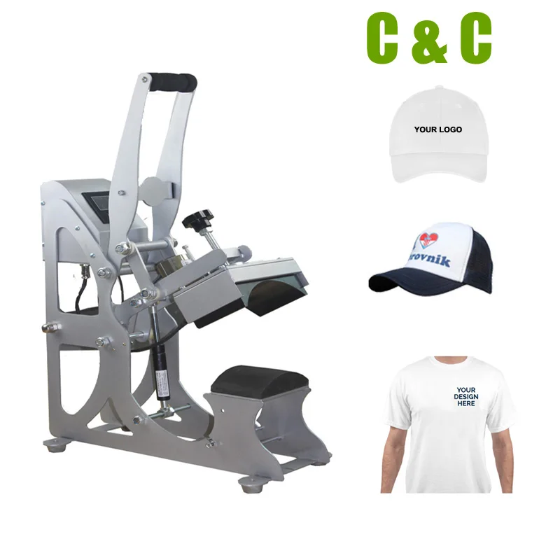 

8cmx14cm Heavy Manual Semi Auto Hat/Lable 2 in 1 Digital Clamshell Baseball Cap Heat Press Transfer Printing Machine NO.AH1701