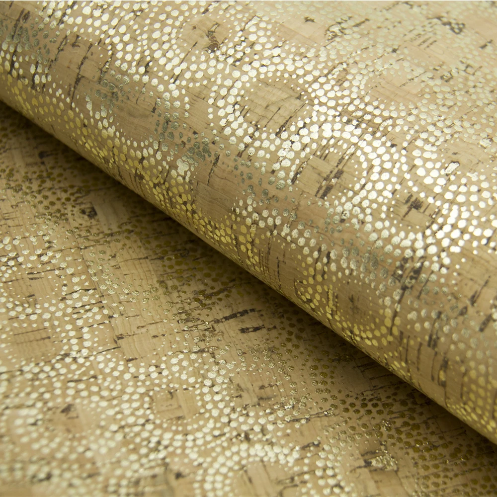 

PORTUGAL cork fabric Gold circle dots pattern Cork leather Vegan waterproof Abrasion resistance fabric COF-176