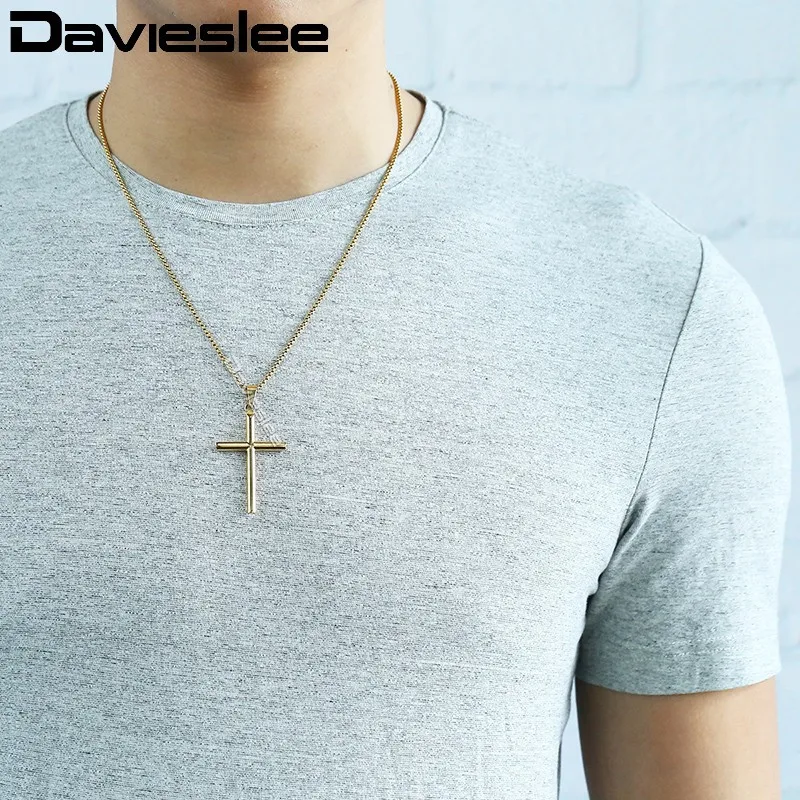 Davieslee الصليب قلادة قلادة الرجال وصلة سلسلة مربع المقاوم للصدأ الذهب والفضة لهجة DKPM139 Davieslee الصليب قلادة قلادة الرجال وصلة سلسلة مربع المقاوم للصدأ الذهب والفضة لهجة DKPM139