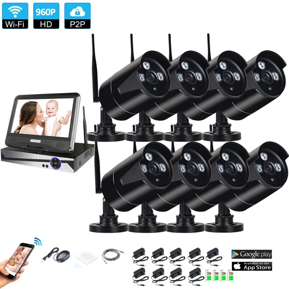 Wireless Surveillance System Network 10.1" LCD Monitor NVR Recorder