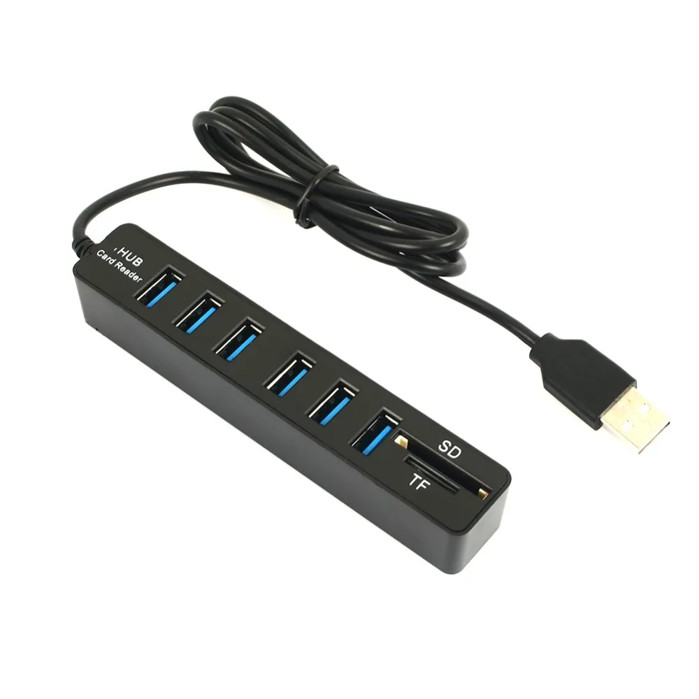 

USB Hub Combo 6 Ports 2.0 Micro Card Reader SD/TF High Speed Multi USB Splitter Hub Combo All In One for PC Computer Accessories