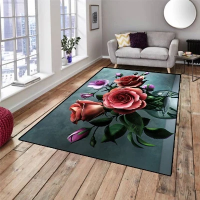 

Else Red Purple Roses Flowers in vase Floral 3d Print Non Slip Microfiber Living Room Decorative Modern Washable Area Rug Mat