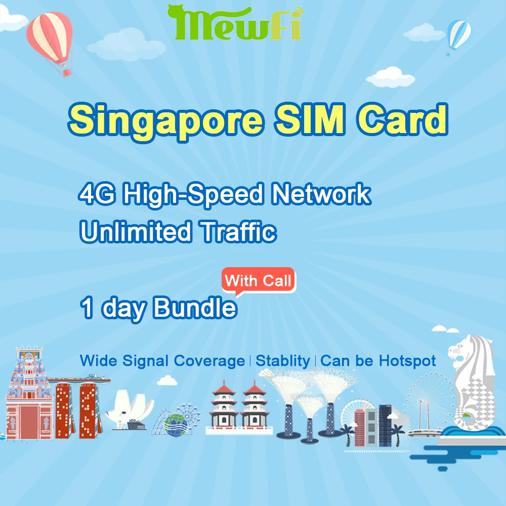 

Mewfi Starhub Singapore Travel Sim Card 1 Day Unlimited Data +10 Mins Call 200MB 4G Data Native Triple Mobile Phone Sim Card