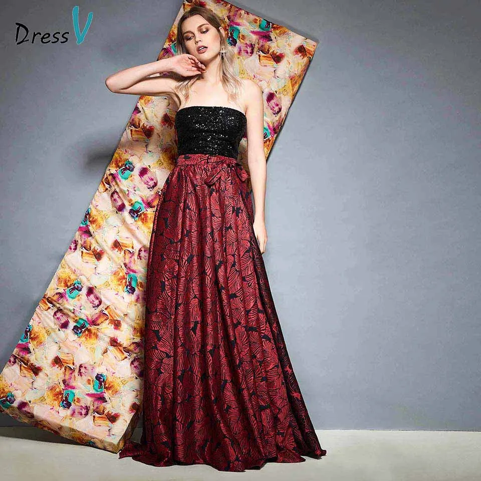 Dressv без бретелек вечернее платье из двух частей трапециевидной длины Блестки