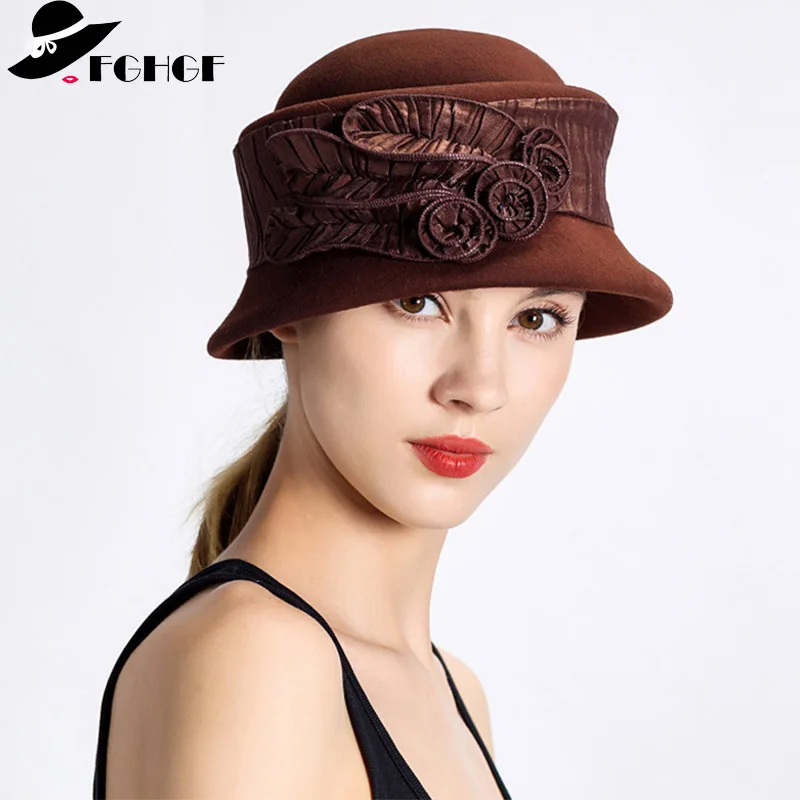 FGHGF Women Winter Hat Ladies Fedoras Flower Pillbox Hat Beret