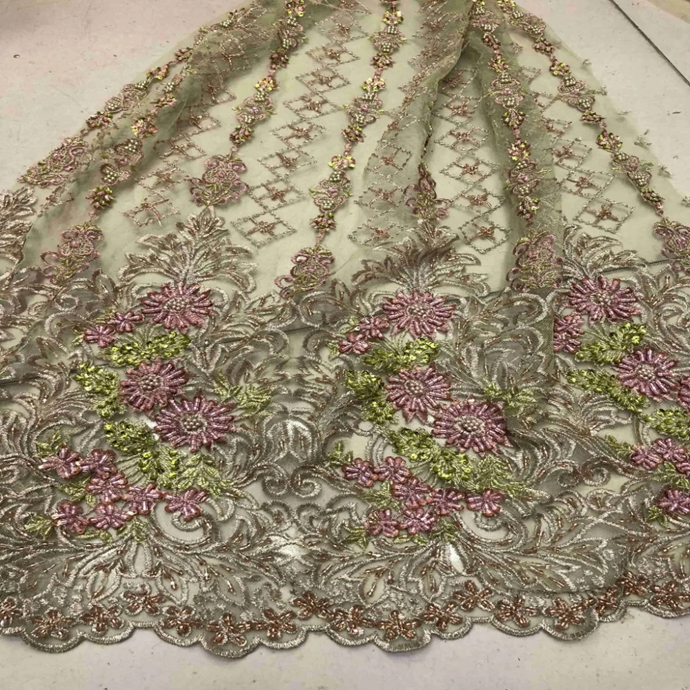 

2019 Best Quality Wholesale African Heavy French Stones Lace Fabric Embroidery Mesh Handmade Beads Material For Wedding or Party