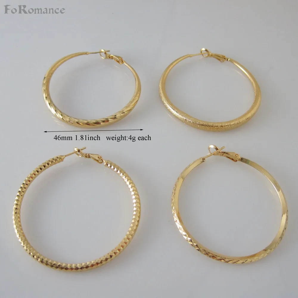 FOUR STYLES IN DIFFERENT PATTERN YELLOW GOLD COLOR GP HOOP 46MM 1.81" EARRING/ GREAT GIFT | Украшения и аксессуары