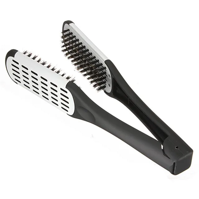 Black Hair Straightening Comb Ceramic Sided Straightener Brush Black Hair Straightening Comb Ceramic Sided Straightener Brush Double Side Natural Fibres Clamp