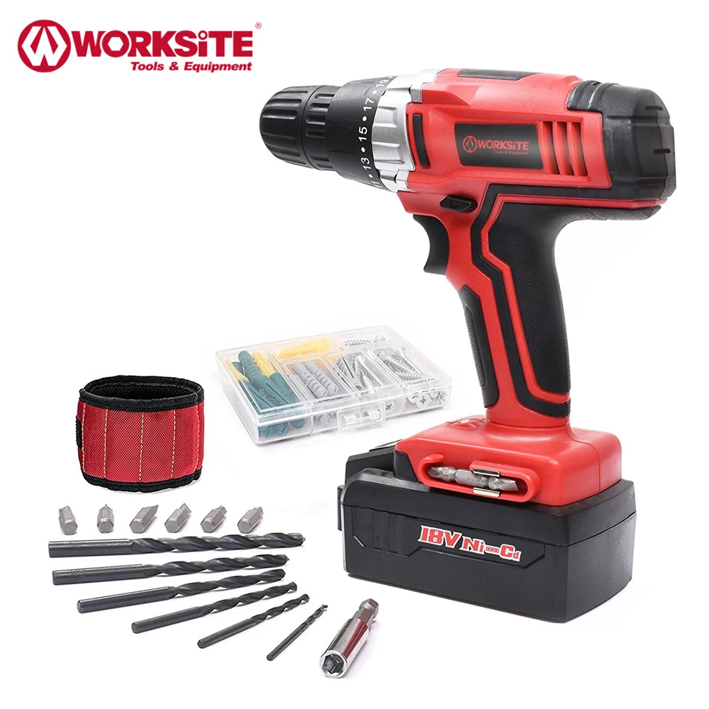 18V Rechargeable Electric Screwdriver Cordless Drill WORKSITE Ni cd