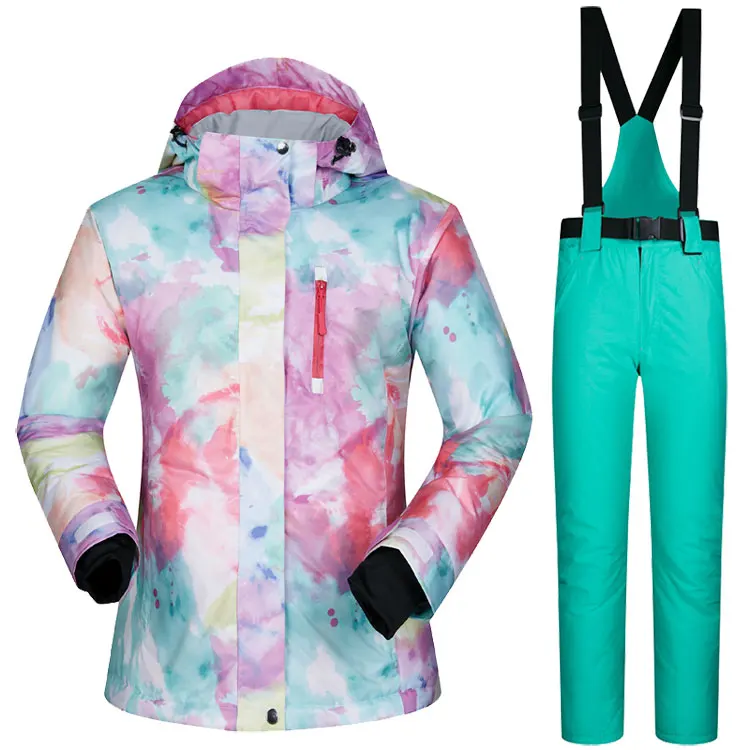 Womens Ski Suit Snowboard Clothes Waterproof Winter Outdoor Snow Ski Jackets And Pants Skiing And Snowboarding Jacket Women - Color: XS And Mint Green