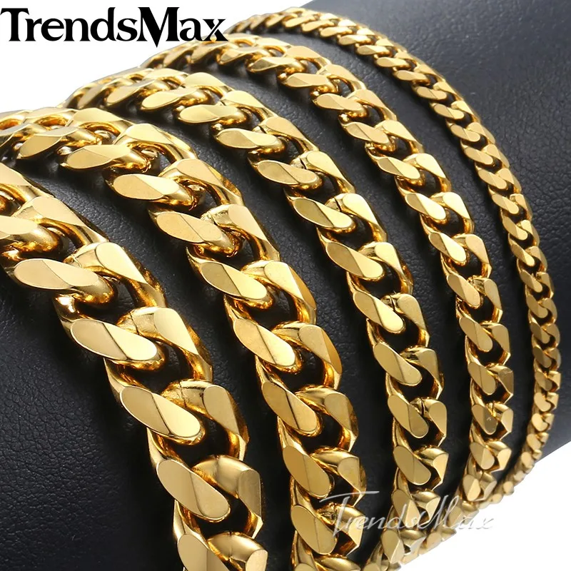 

Trendsmax Polished Men's Bracelet Stainless Steel Bracelet for Men Gold Black Silver Cuban Link Chain 3/5/7/9/11mm KKBM158