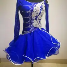 Настроить на заказ вырез сзади королевский синий камень Румба ча-ча Сальса Танго конкурс латиноамериканских танцев платье