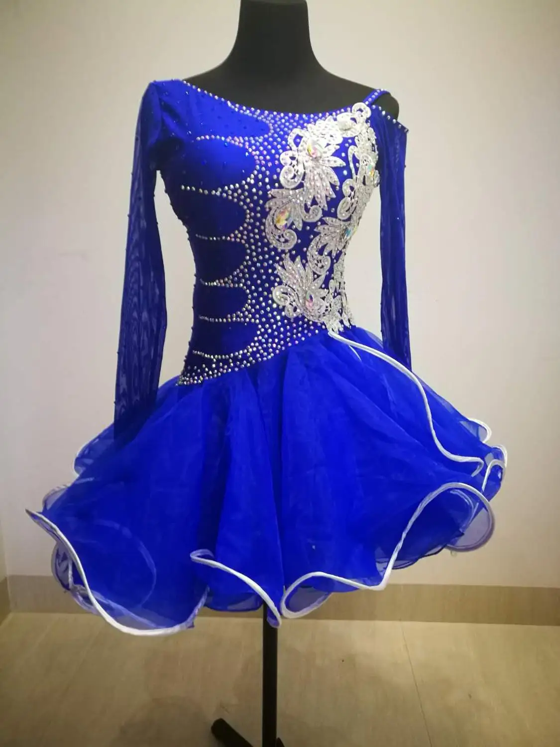 

customize custom back cutout royal blue stone Rumba cha cha salsa tango Latin dance competition dress