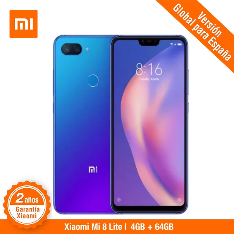 [Versión Global para España] Xiaomi Mi 8 Lite (Memoria interna de 64GB, RAM de 4GB, Pantalla de 6,26 \