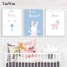 TAAWAA Rabbit Unicorn Bear Posters and Prints Animals Nordic Art Nursery Canvas Painting Wall Picture for Baby Kids Bedroom 