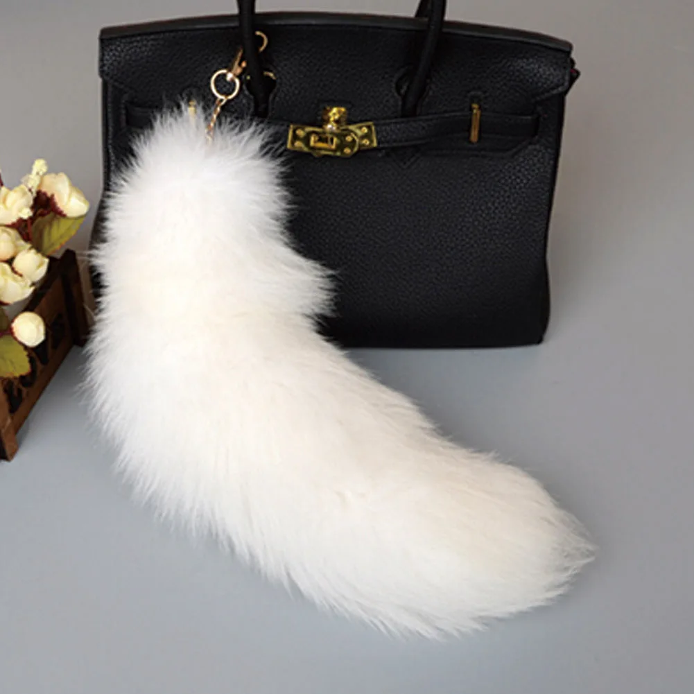 

Imitation White Fox Tail Fur Bag Charm Pendant Women's Chic Fox Tail Key Ring Handbag Shoulder Bag Decor Pendants Keychains