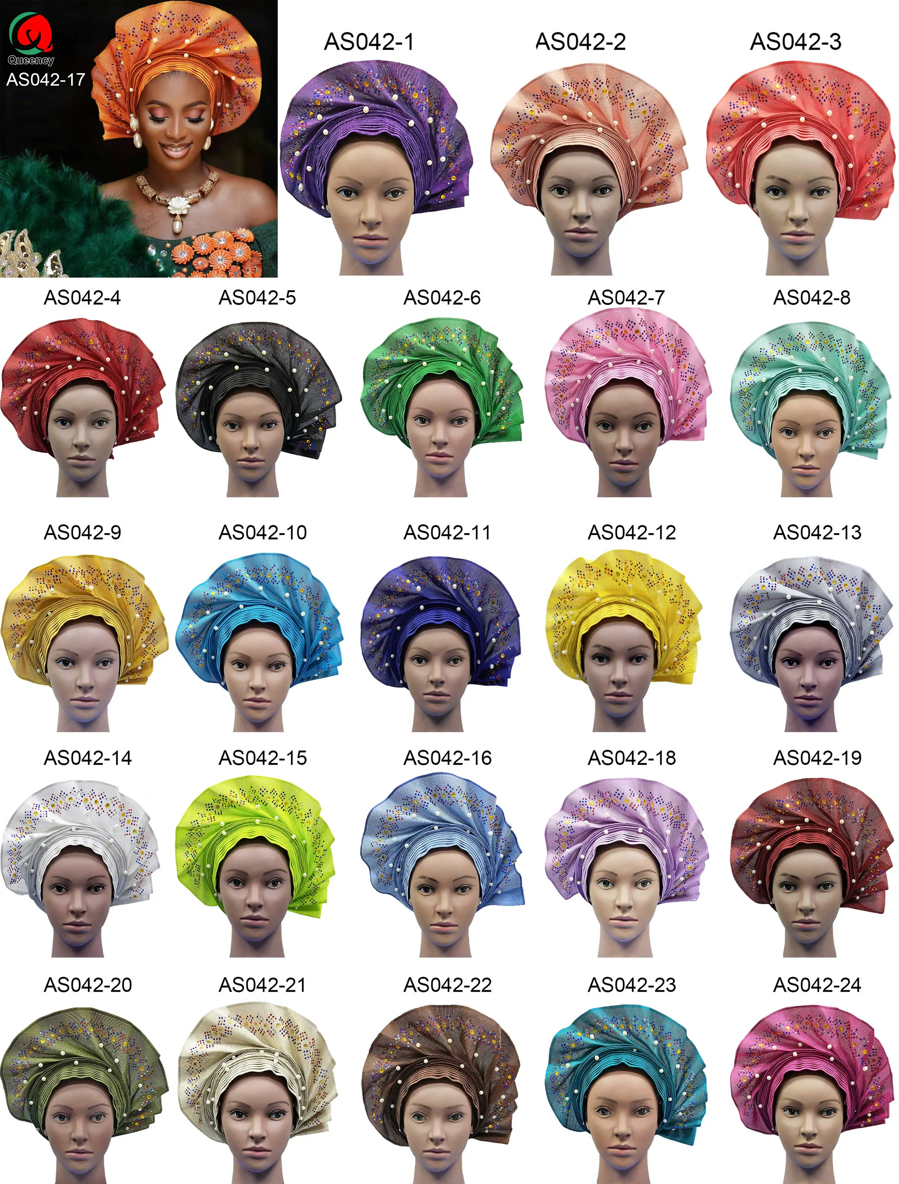 AS042 модный Африканский женский головной убор Aso Oke Auto Gele для Aso Ebi Африканский головной убор с бисером