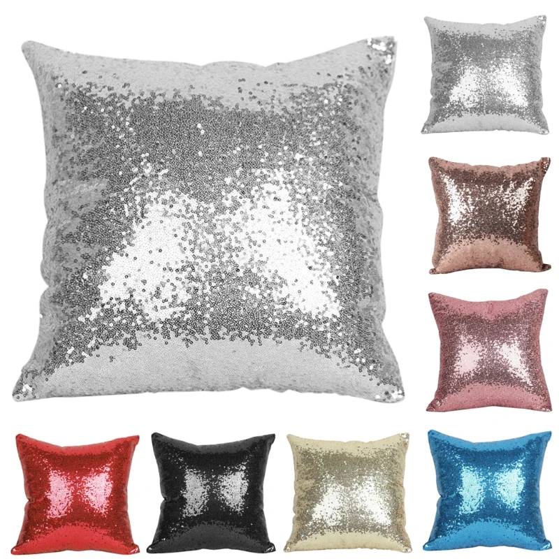 

Mermaid Sequin Cushion Covers Magical Throw Pillowcase 40cmX40cm Colorful Changing Reversible Pillow Cases