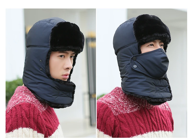 bomber crew beanie hat with full face covering 2019 new popular Bomber Hats men's winter hat with ear flaps outdoor cold warm skiing men winter hat warm hat earmuffs and mask thermal aviator bomber winter hat