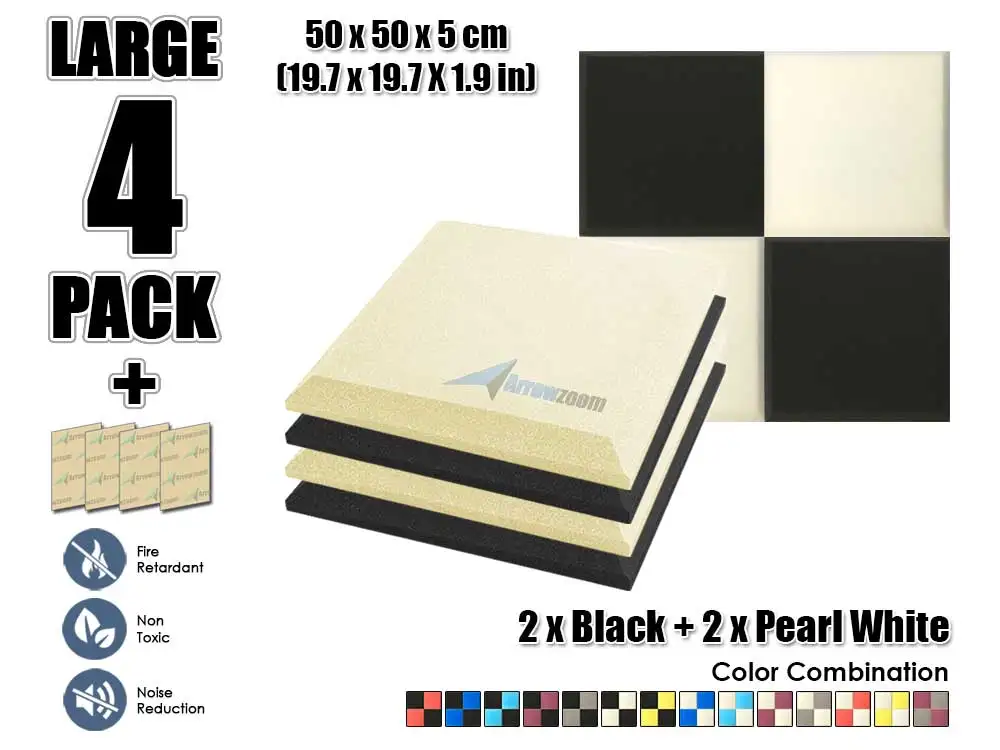 Arrowzoom 4 шт. 19," x 19,7" x 1," Цветная комбинация плоская коническая плитка студия Звукопоглощающая Панель акустическая обработка пены - Цвет: Black and P. White