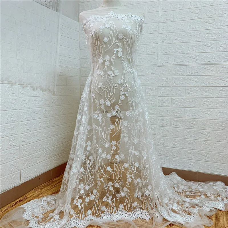 

High-end fashion French Lace Fabric High Quality African Tulle Embroidered flower transparent net Lace Fabric For Wedding