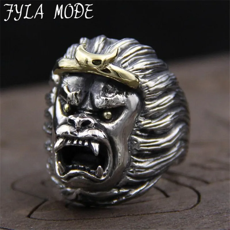 

Support Drop Ship Great Animal Gorilla Ring 100% S925 Sterling Silver Jewelry Punk Ape Man Shape Ring 30.50MM 26.20G PBG059