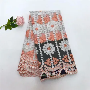 

Peach/White French Nigeria Embroidery Guipure Net Lace African Party Dress High Quality Tulle Lace Fabric With Stones X973-2