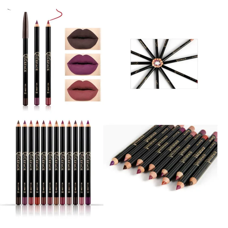 12pcs/ Set Colors Waterproof Lip Liner Pencil Long lasting Eyebrow Eye