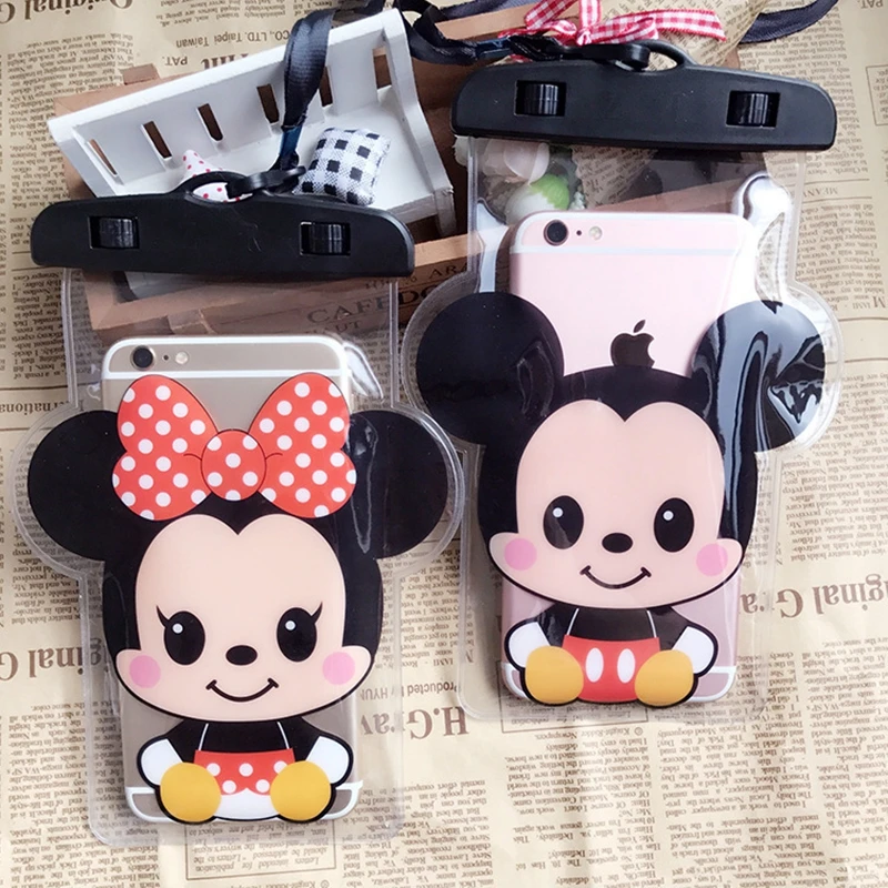 Mickey Minnie Waterproof Phone Bags with Strap Dry Pouch Cases Cover for iPhone X 7 8