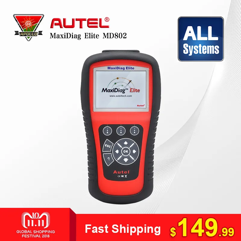 

AUTEL MaxiDiag Elite MD802 All System OBD2 Diagnostic Tool Car Detector OBDII Code Reader Scanner for EPB Oil Reset PK MD805