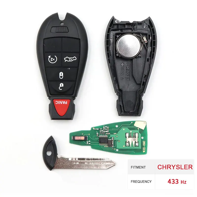 

Dzanken 4 Buttons Remote Car Key 433MHZ for Dodge Chrysler Jeep& Transponder Chip& Uncut Blade