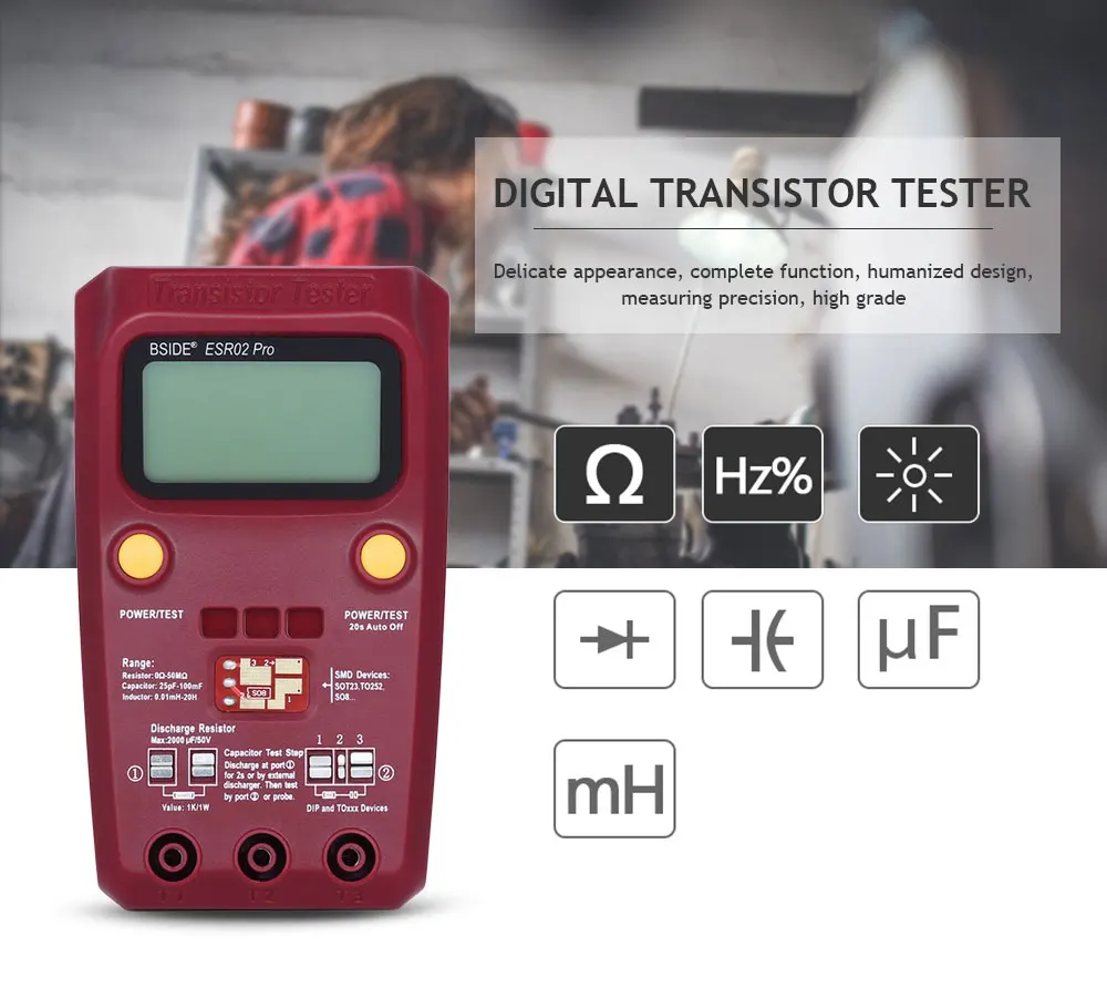 BSIDE ESR02 мультиметр Pro цифровой Транзистор тестер Диод Емкость Сопротивление компонент микросхемы измеритель индуктивности