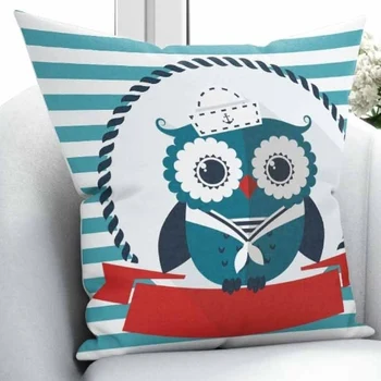 

Else Blue White Lines Stripe Cute Sailor Owls 3D Print Microfiber Throw Pillow Case Cushion Covers Square Hidden Zipper 45x45cm