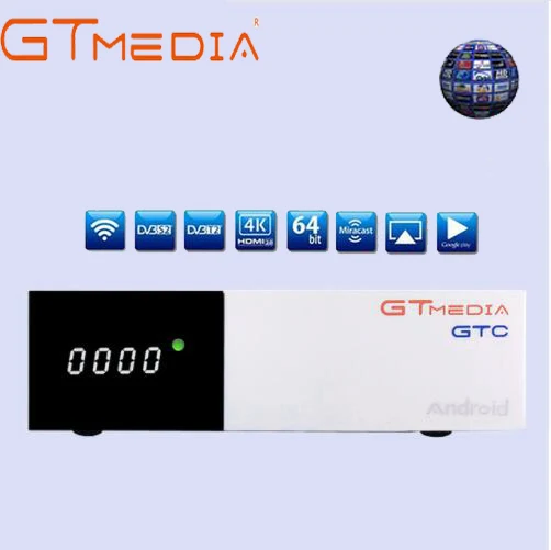 

GTmedia GTC Satellite Receiver DVB-S2/T2/Cable/ISDBT Amlogic S905D android 6.0 TV BOX 2GB RAM 16GB ROM BT4.0 +1Year CCcam europe