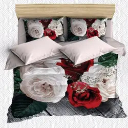 Еще 6 шт. серый деревянный розовый красные розы зеленые листья 3D принт хлопок сатин двойное одеяло крышка постельное белье Наволочка для