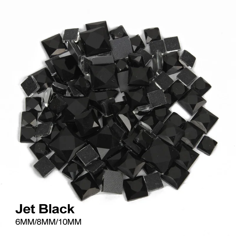 Jet black Square Stone 200pcs/lot Mix size 6/8/10MM Hotfix Rhinestones for Bags shoes Garment free shipping