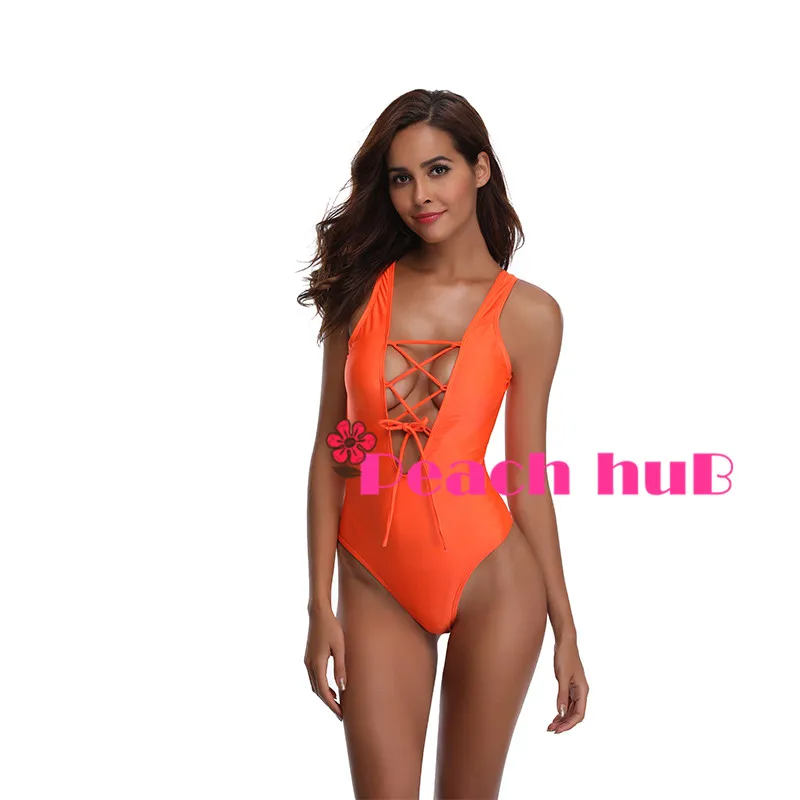 Swimsuit 2019 Orange Sexy Bandage Vintage One Piece Swimsuit Women Cut out Monokini Swim Suits Swimwear Women (9)