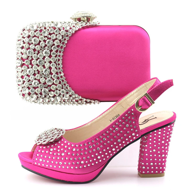 Комплект из розовых туфель и сумочки со стразами; ; итальянский комплект из туфель и сумочки; ярко-розовый SB8344-2