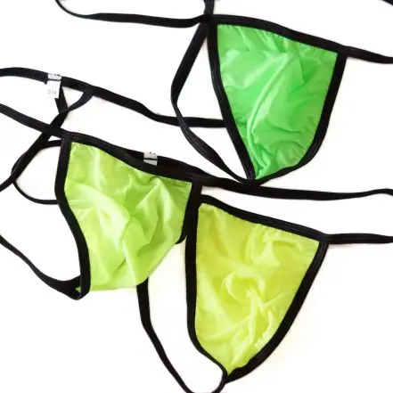 

G7992 Mens Triangle Back String Posing Thong Contoured Pouch Silky soft semi c-thru Thin Swim Fabric