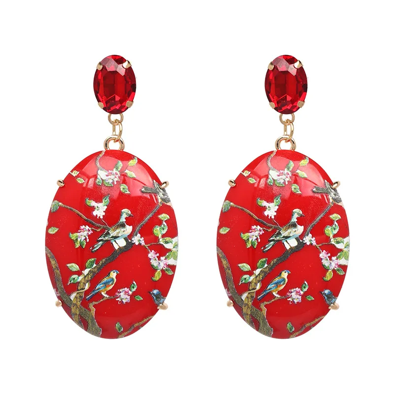 8Seasons Women Hanging Dangle Earrings Fashion Resin Print Fashion Vintage Girls Drop Earrings For Gifts Size 6.7*3.1cm