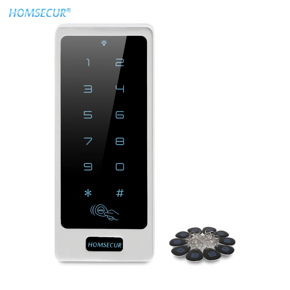 

HOMSECUR K01CW-S Waterproof Touch Keypad 13.56Mhz IC Proximity Reader Access Control+10* Keyfobs